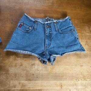 Vintage y2k l.e.i. denim cut off raw edge low rise jean shorts